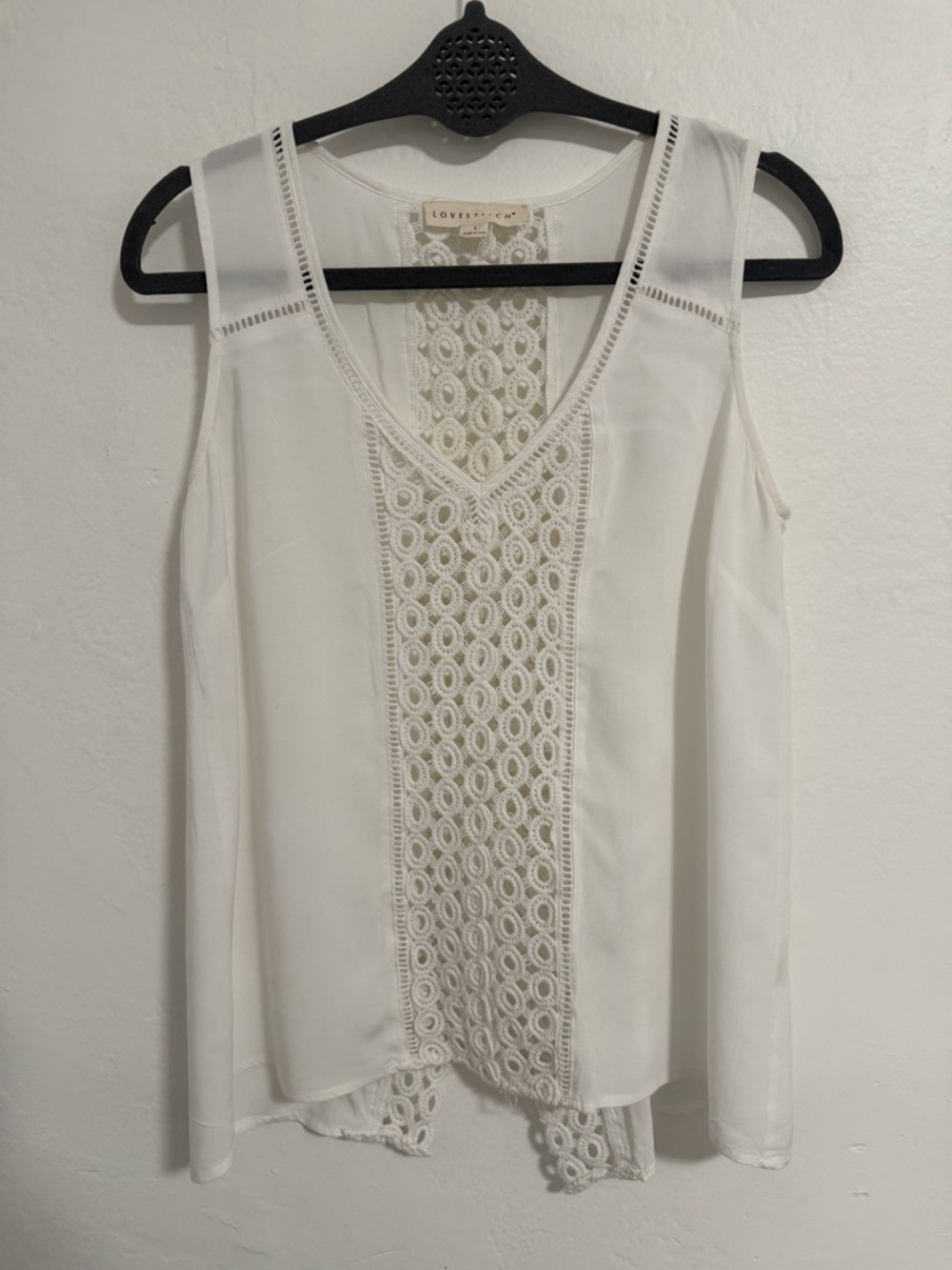 Lovestitch White Boho Lace Crochet Tank Top Flowy Sleeveless Blouse Size L